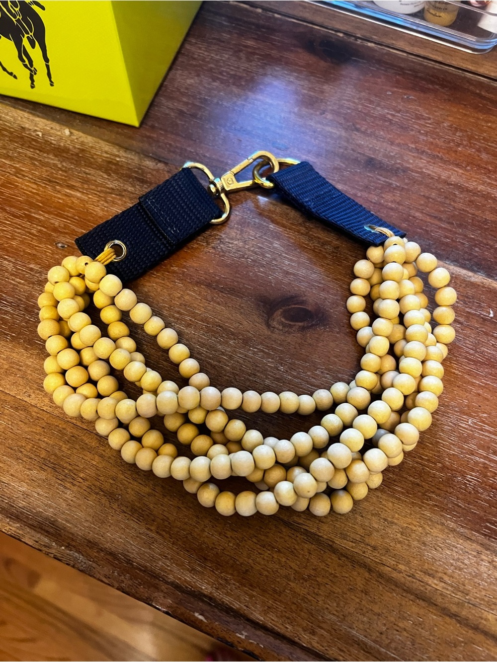 Navy & Yellow Multi-Strand Wood Beaded Statement Necklace